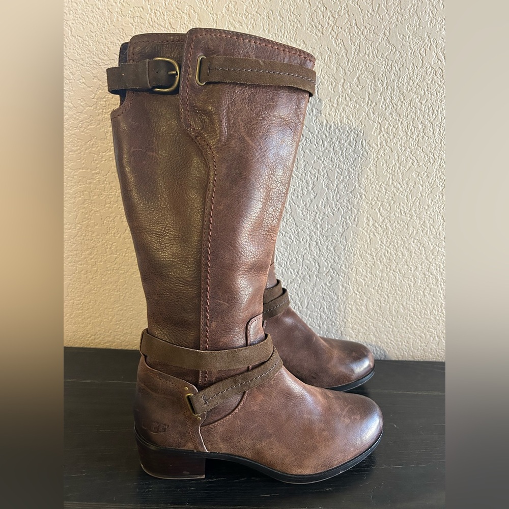 UGG Women's Size 10 Darcie Brown Leather Tall Knee High Riding Boots - Picture 2 of 7